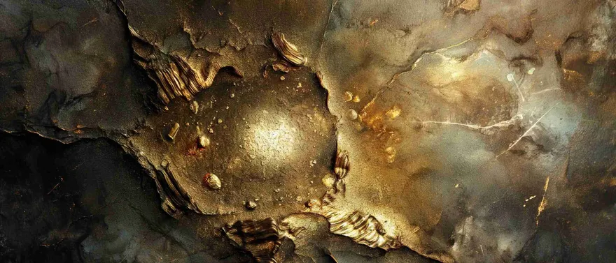 Roccia scura spaccata, con l’oro che affiora dalle fessure